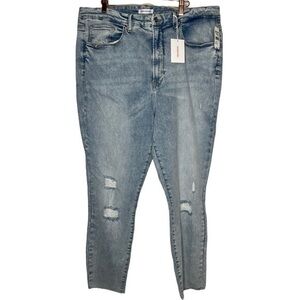Good American Good Waist Crop Raw Edge Fray Hem Skinny Distressed Jeans PLUS